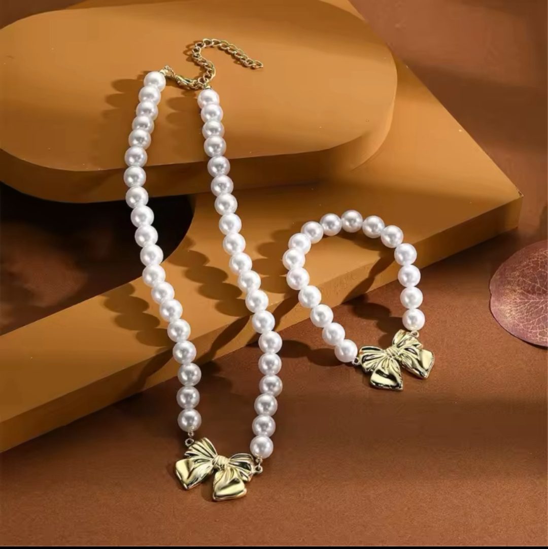 Fashion urban bow tie pearl set - Image 4
