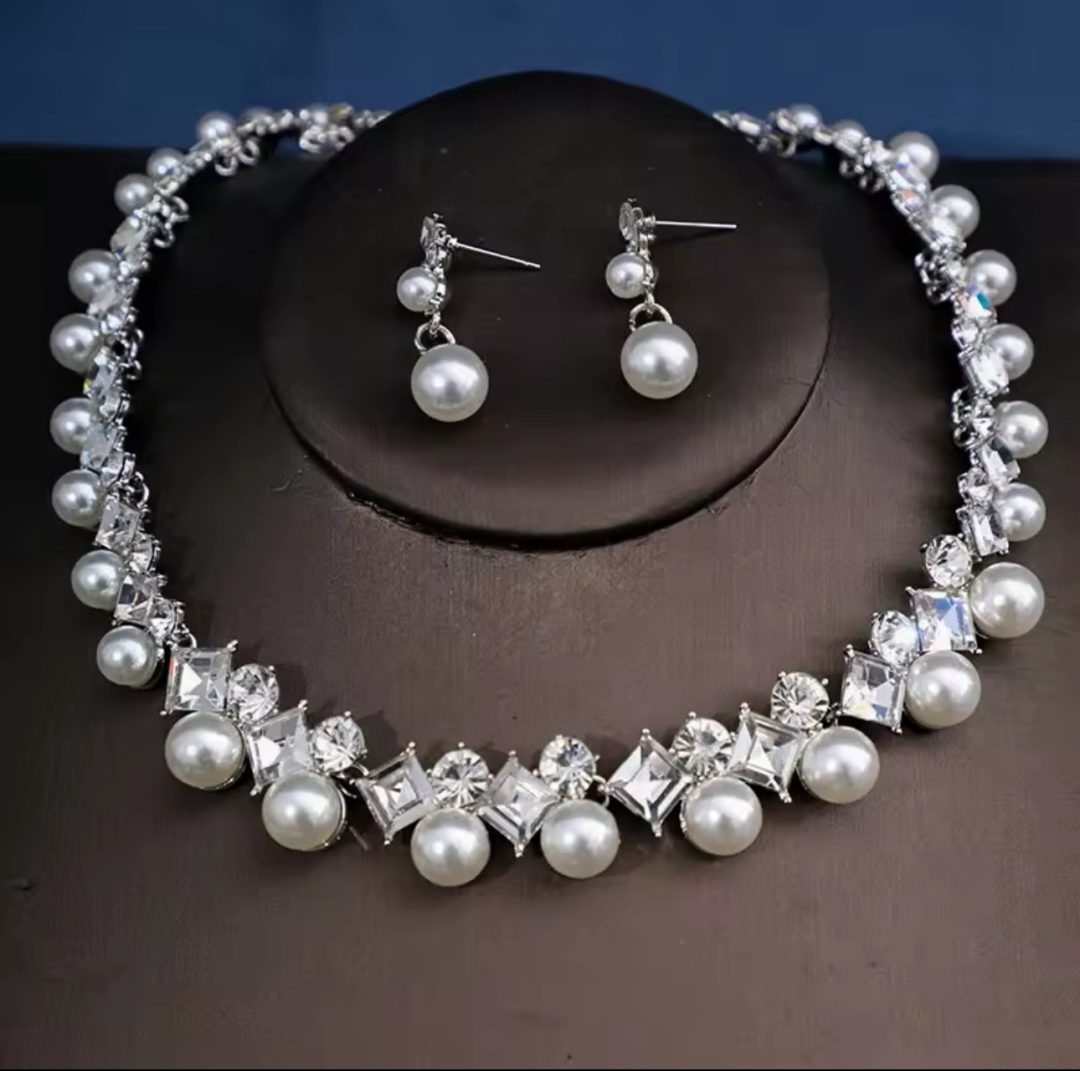 Crystal pearl ball set silver - Image 2