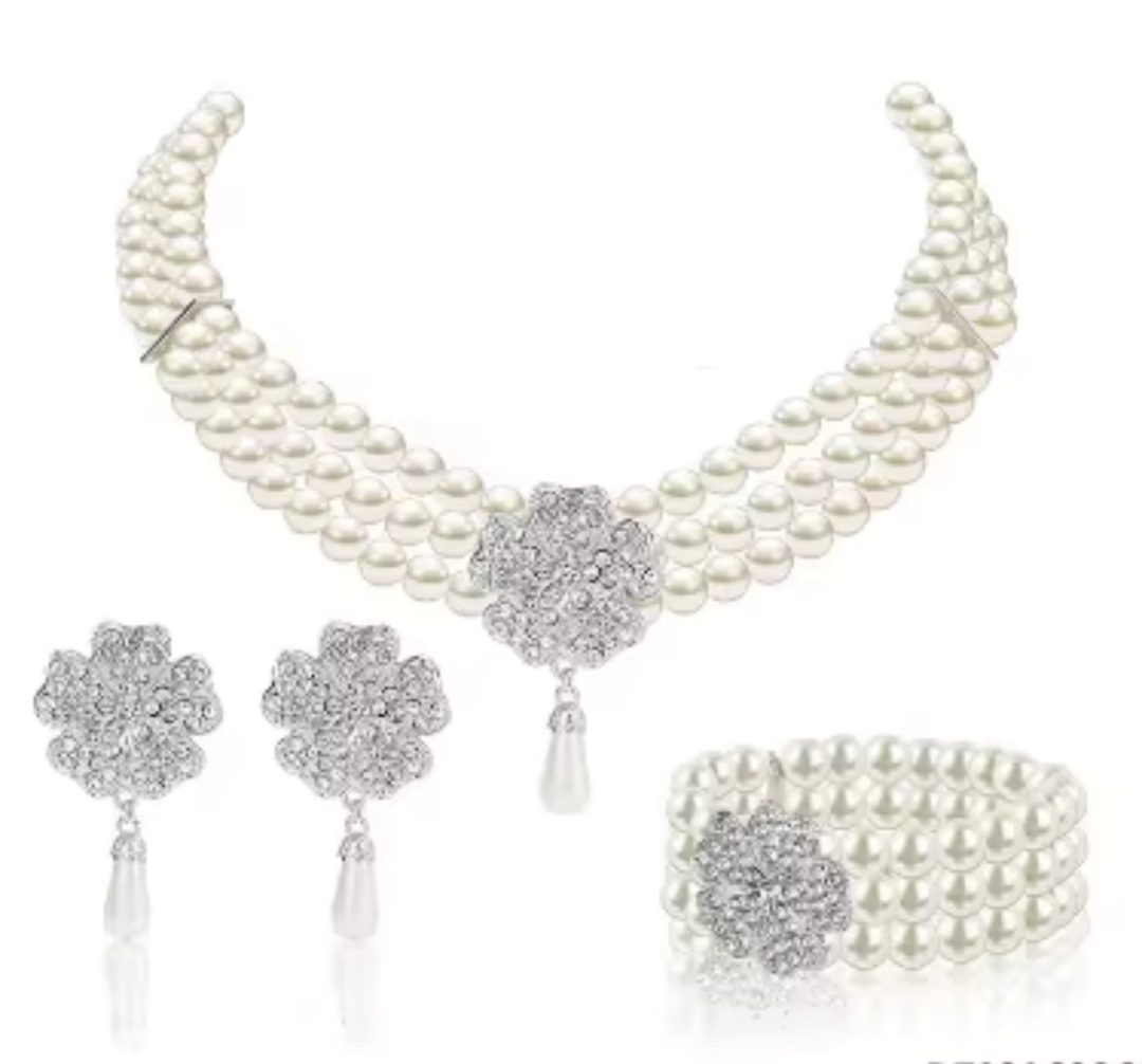 Royal 3 step silver flower pearl set - Image 7