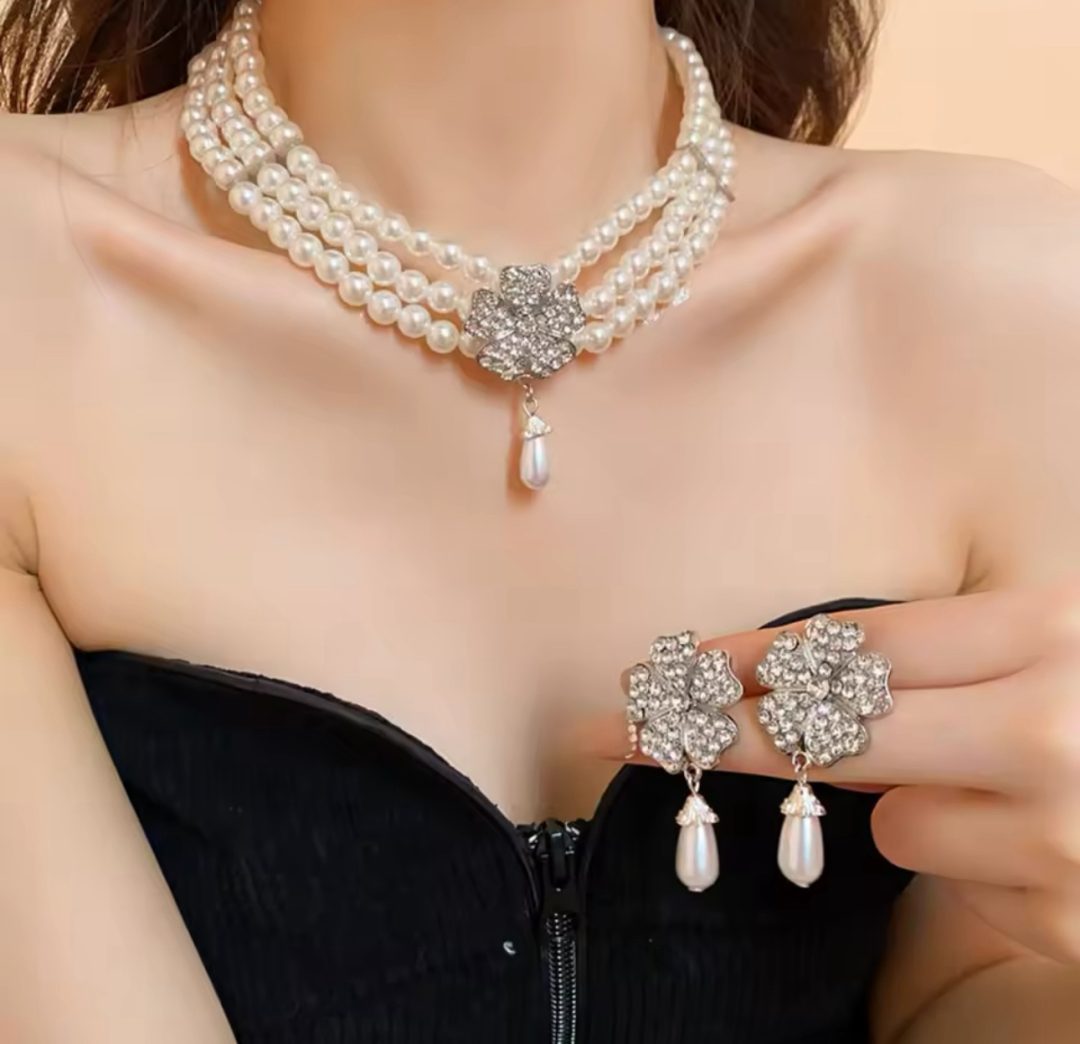 Royal 3 step silver flower pearl set - Image 6