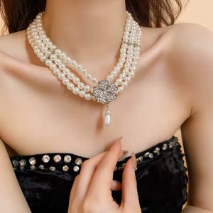 Royal 3 step silver flower pearl set
