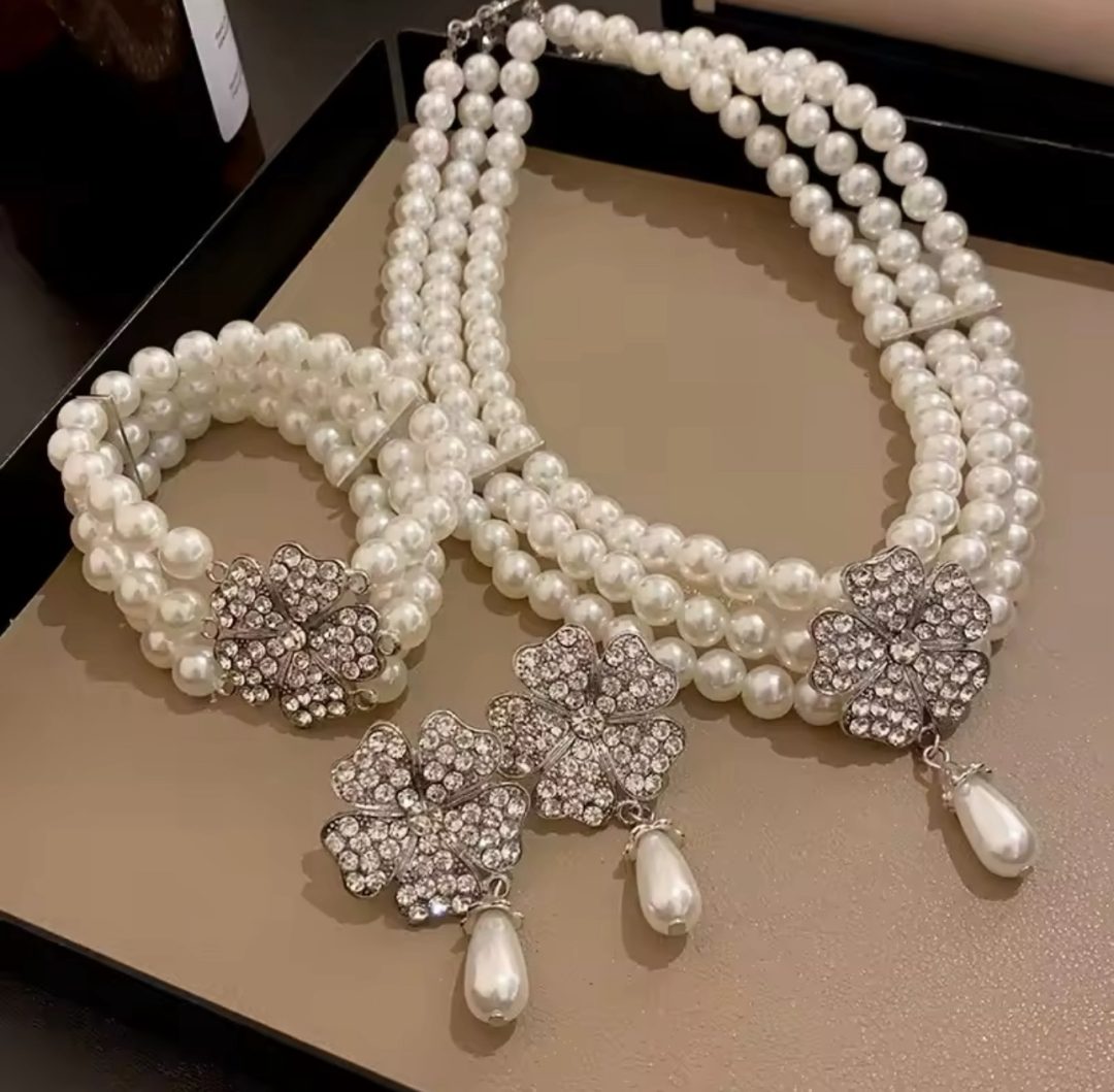 Royal 3 step silver flower pearl set - Image 3