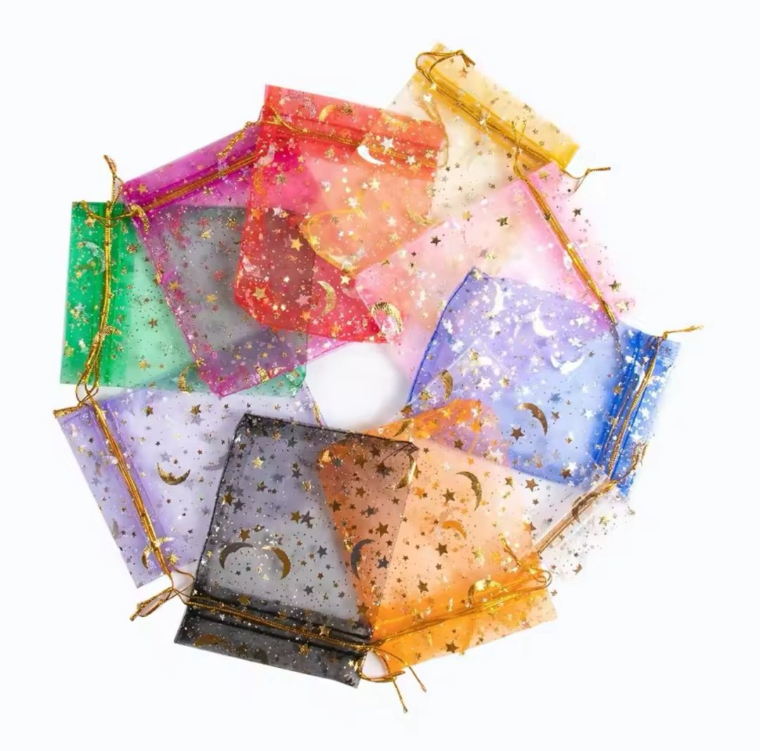 Organza medium star bags gold color 100pcs
