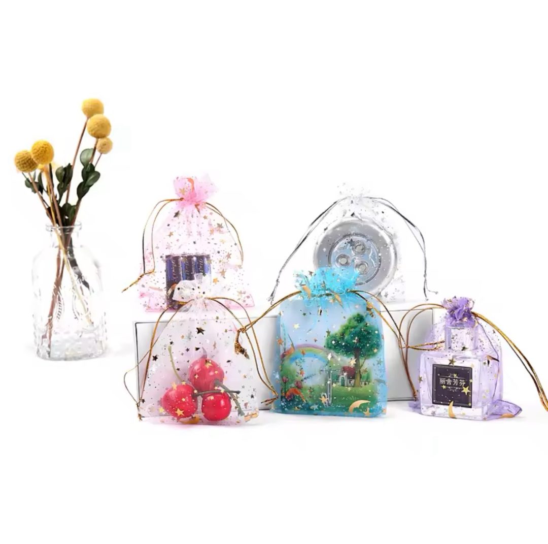 Organza medium star bags gold color 100pcs - Image 2