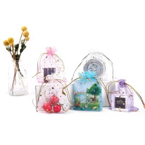 Organza medium star bags gold color 100pcs