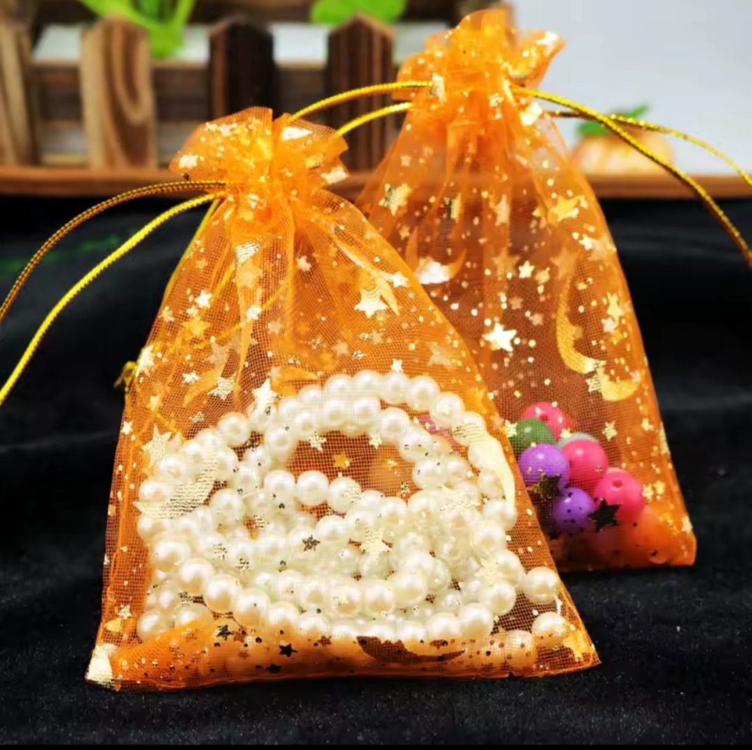 Organza medium star bags gold color 100pcs - Image 3