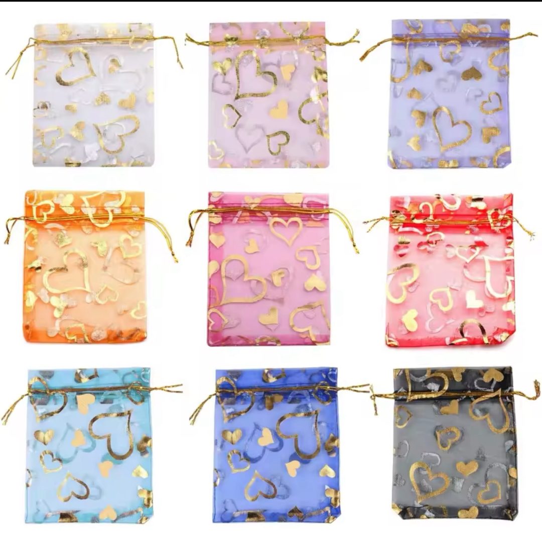 Organza love patterned gold bags 100pcs - Image 2