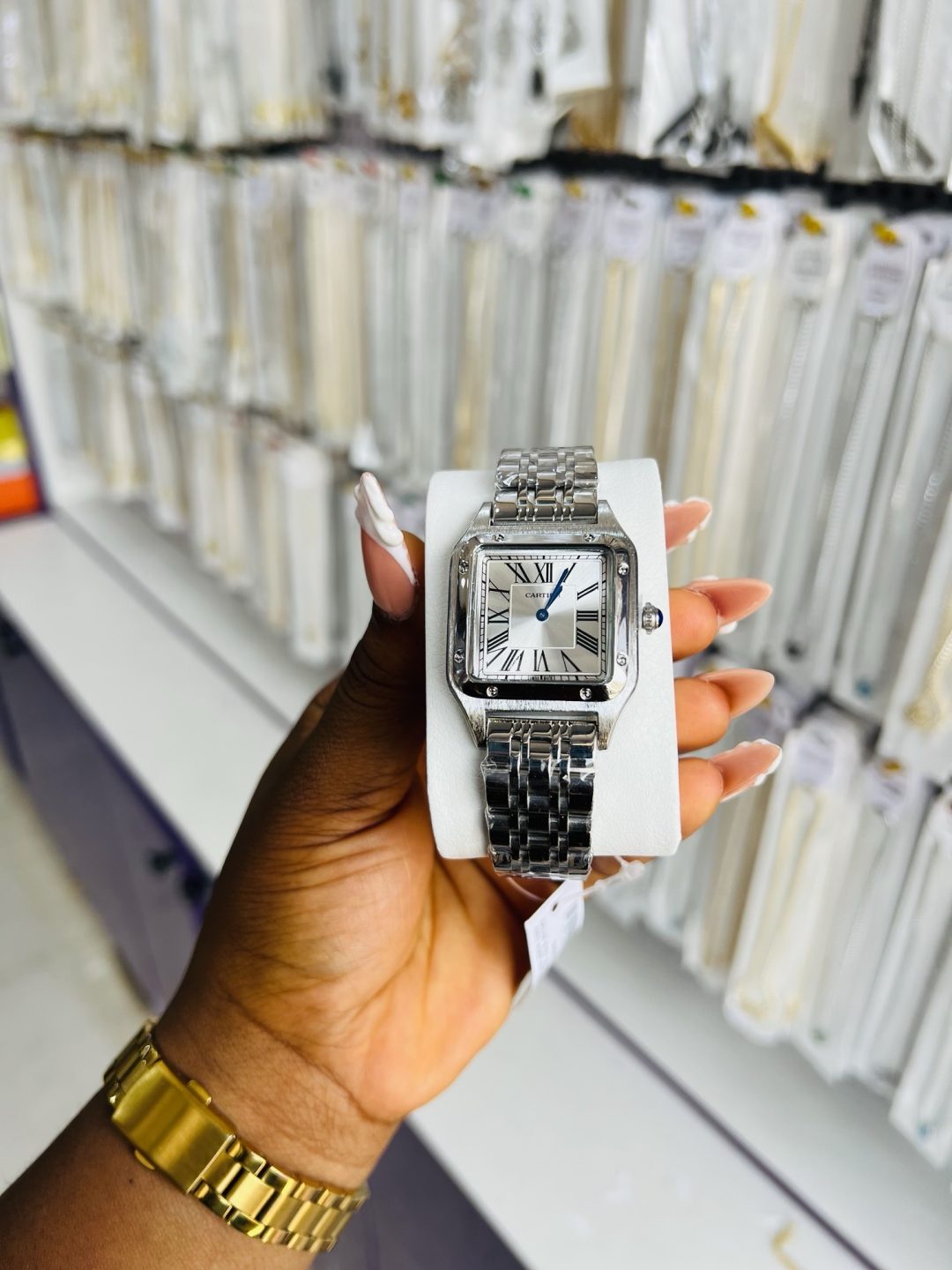 Cartier male tank silver white face watch