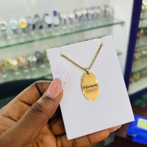 Engraved Oval barcoded necklace
