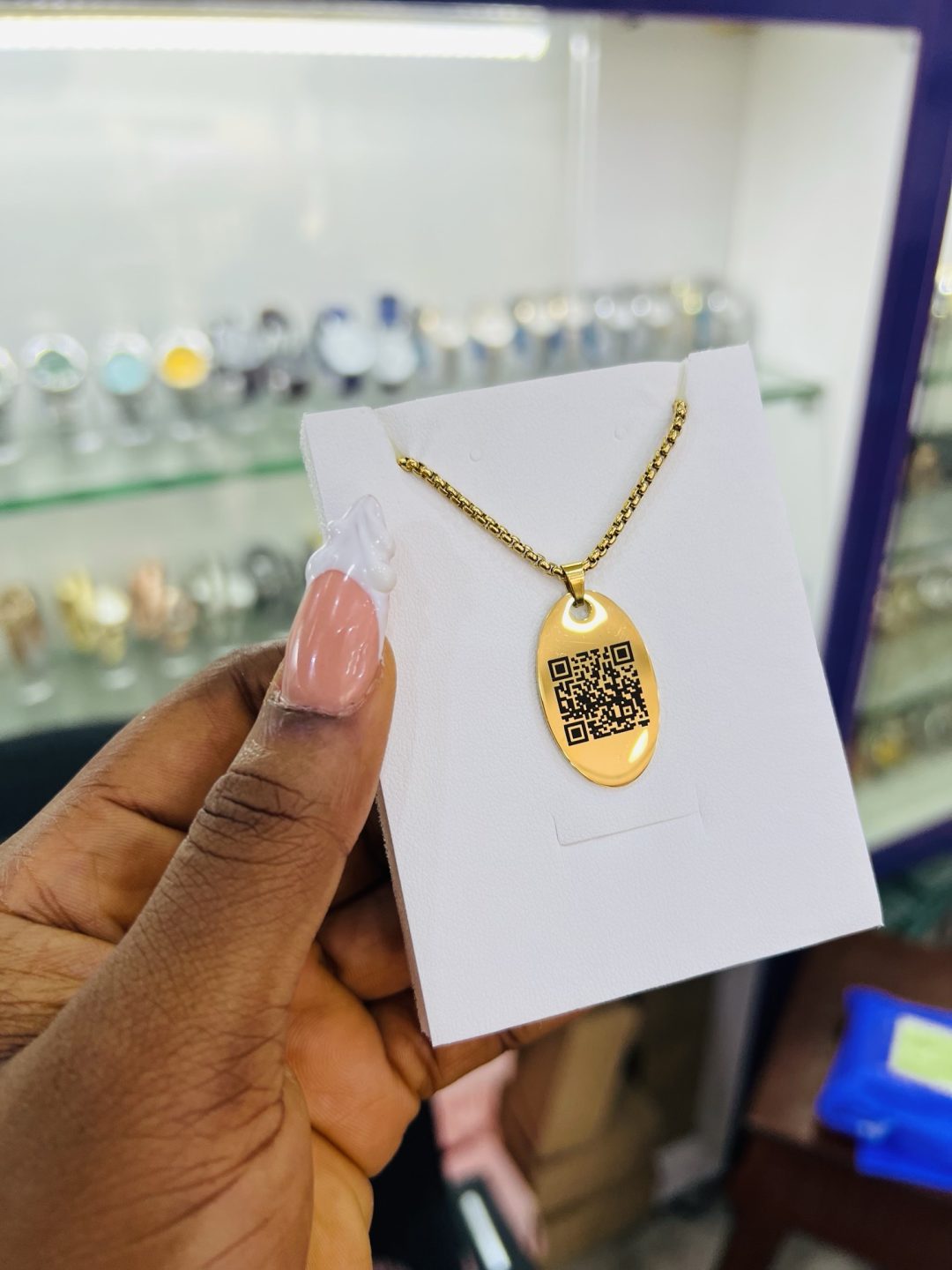 Engraved Oval barcoded necklace