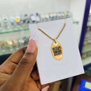 Engraved Oval barcoded necklace