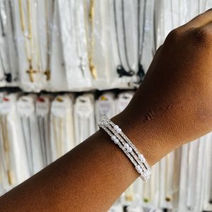 Two pearl ball spiral silver bracelet