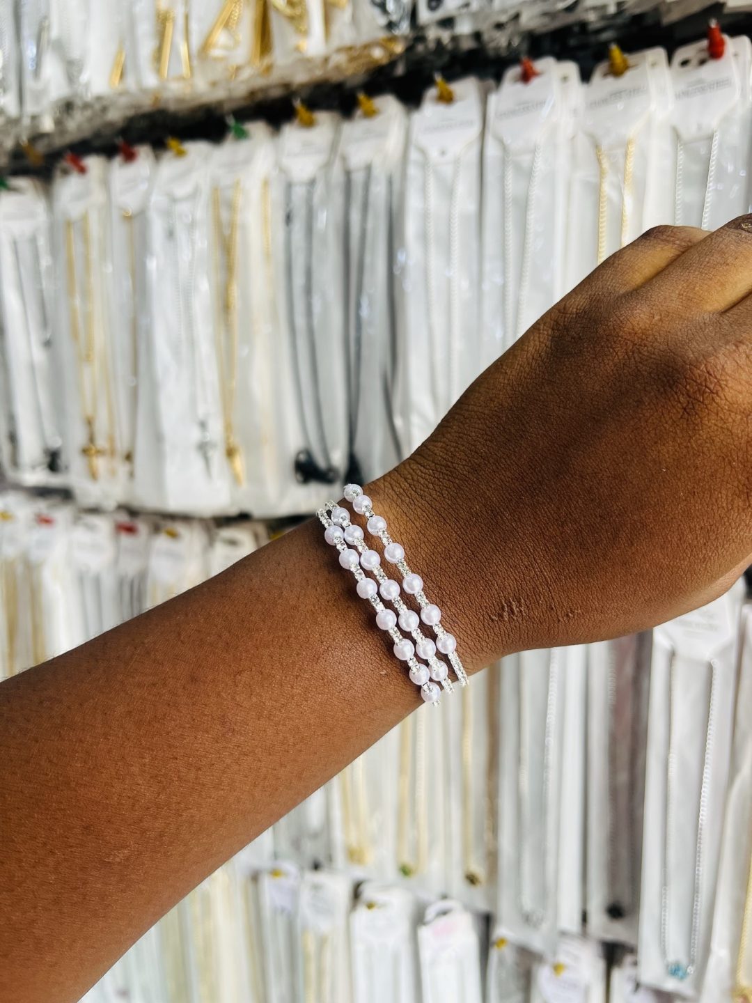 3 step silver pearl fashion bracelet - Image 3