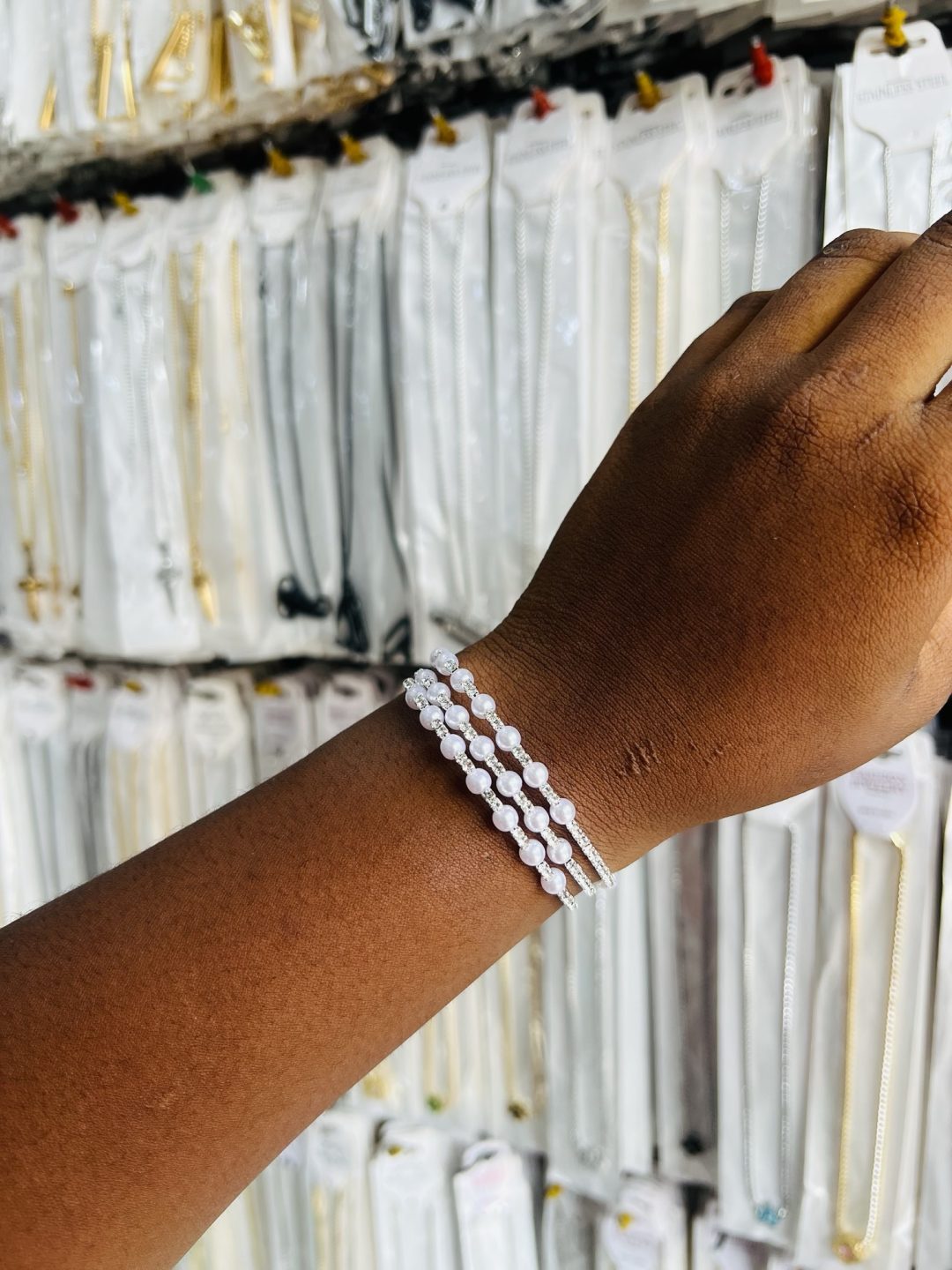 3 step silver pearl fashion bracelet