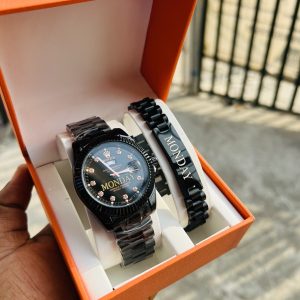 Black Engraved Rolex watch and bracelet