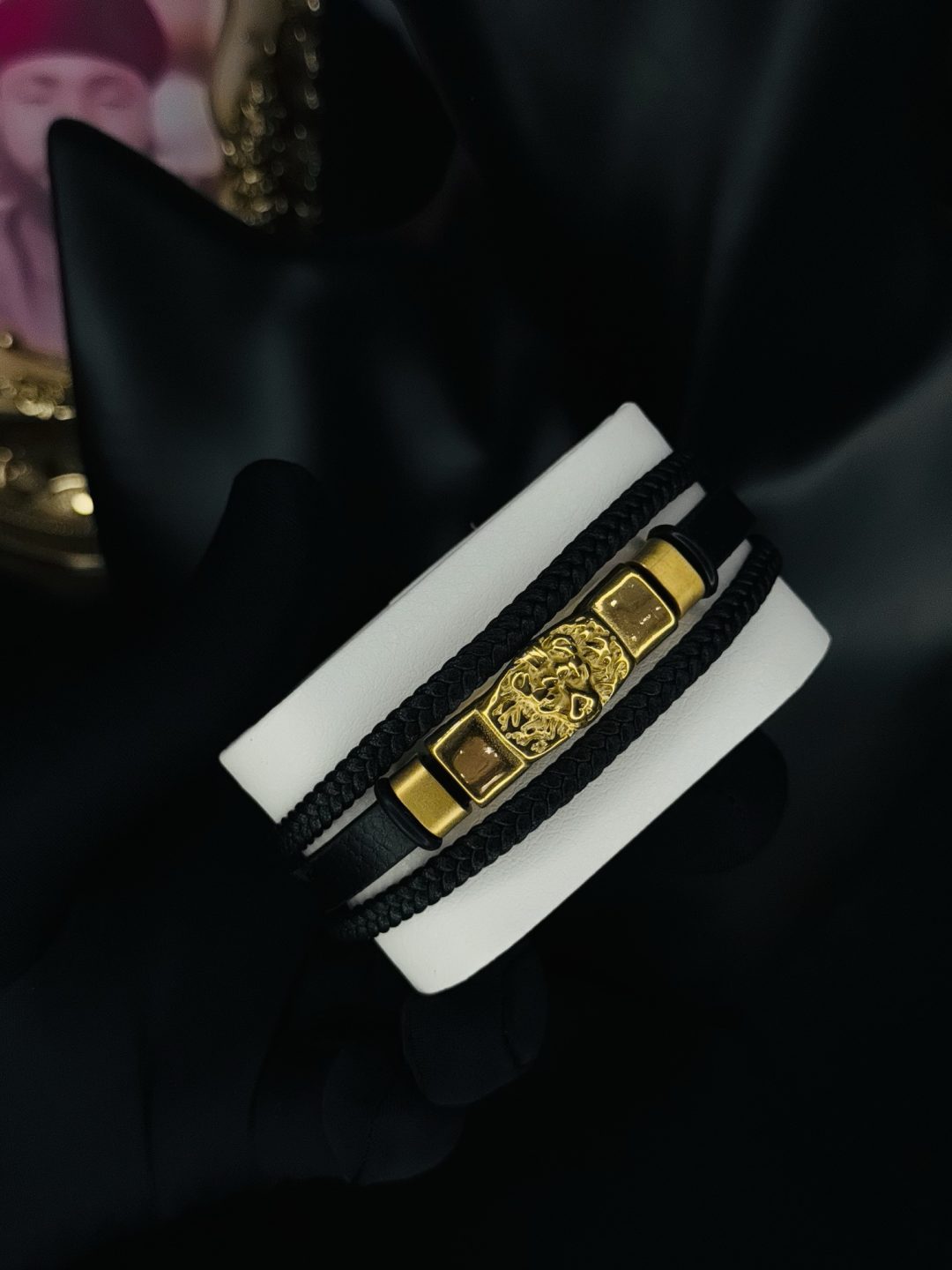 Male black leather bracelet 019