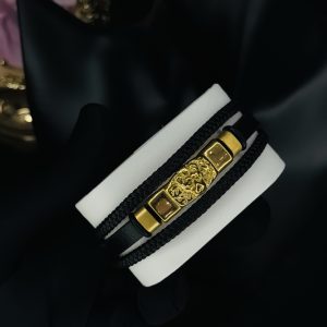 Male black leather bracelet 019
