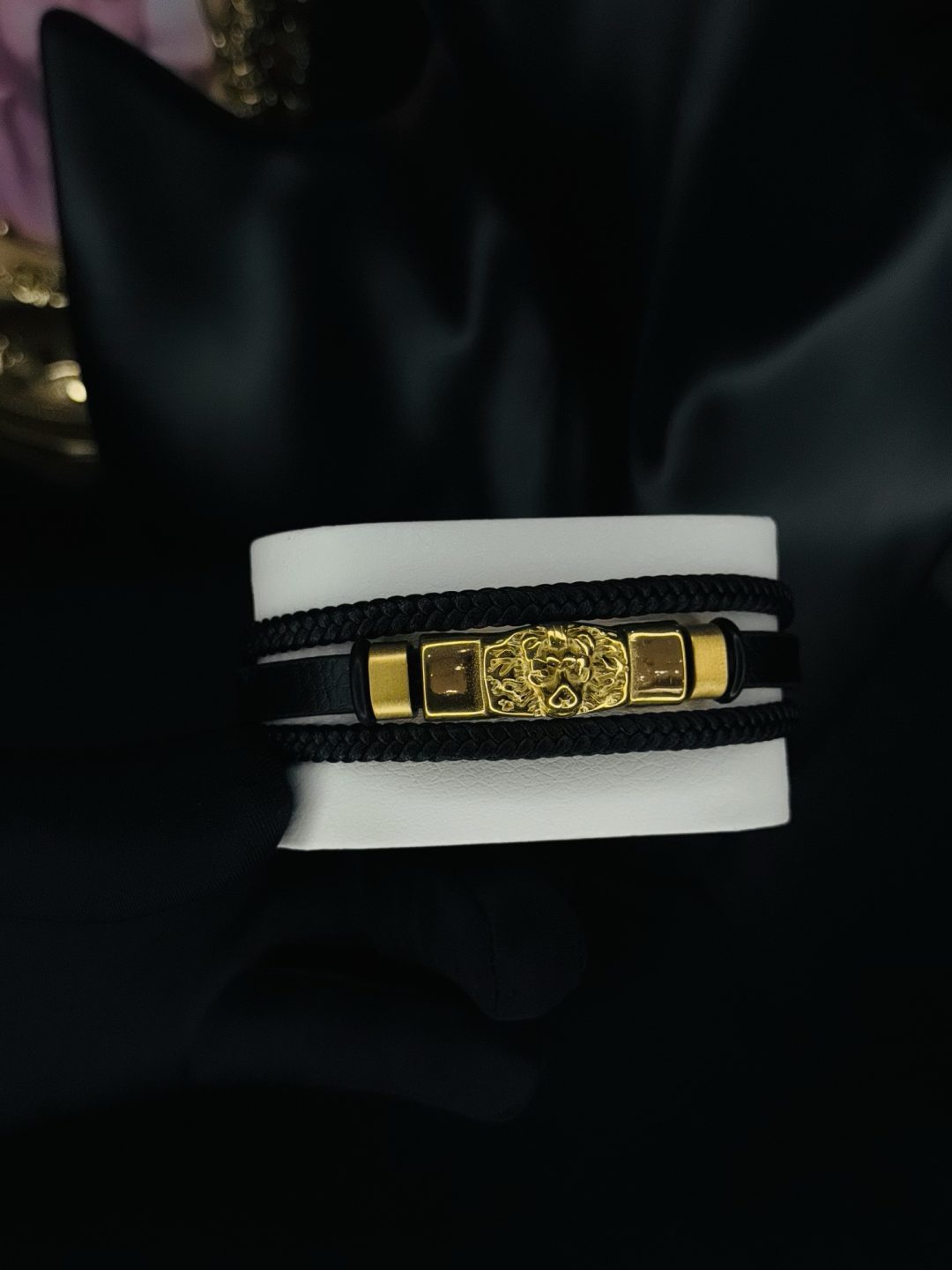 Male black leather bracelet 019 - Image 2