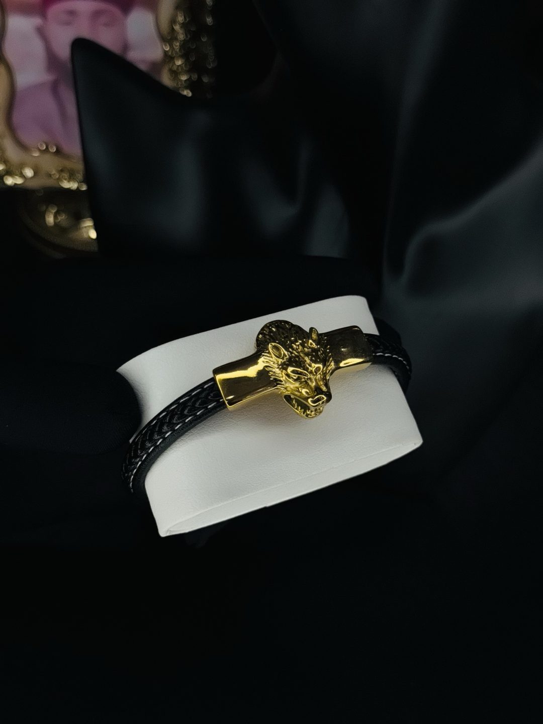 Male black leather bracelet 018