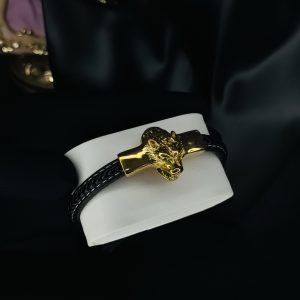 Male black leather bracelet 018