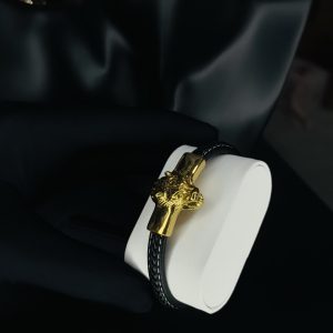 Male black leather bracelet 018
