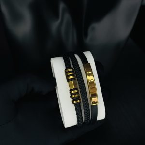 Male black leather bracelet 016