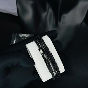 Male black leather bracelet 015