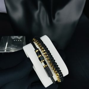 Male black leather bracelet 012