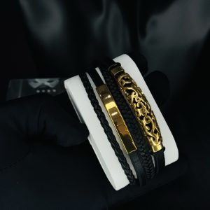 Male black leather bracelet 014