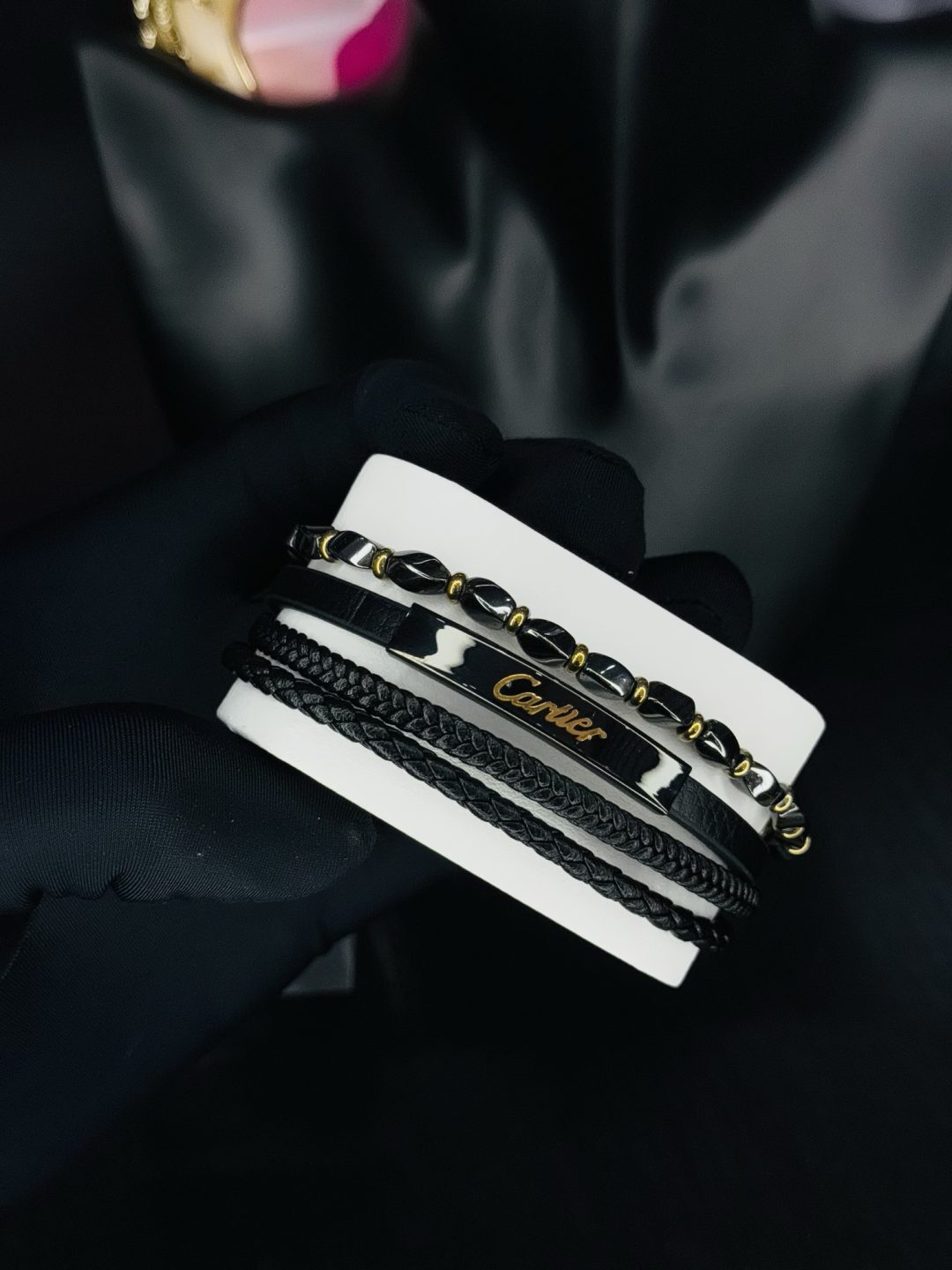 Male black leather bracelet 013