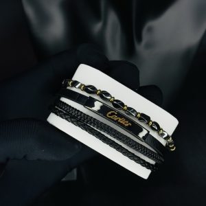 Male black leather bracelet 013