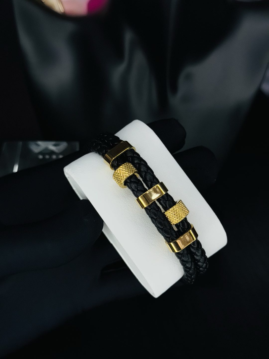 Male black leather bracelet 007