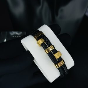 Male black leather bracelet 007