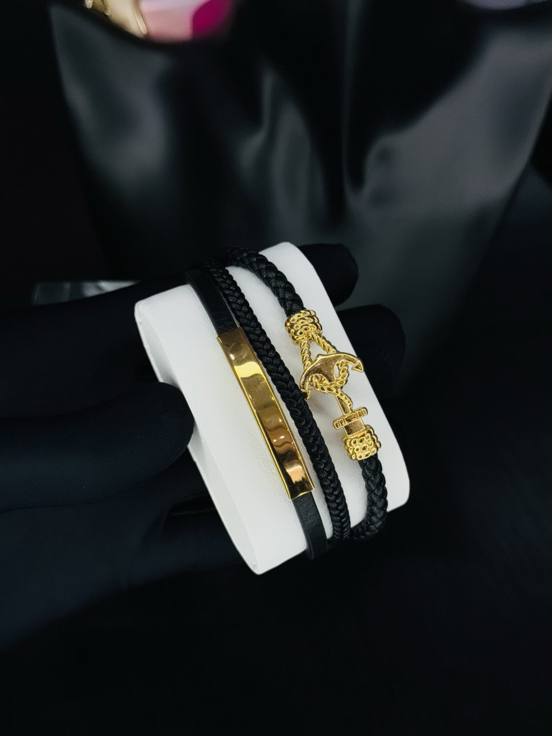 Male black leather bracelet 008