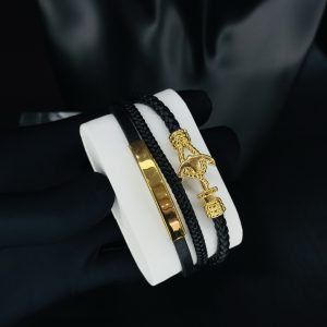 Male black leather bracelet 008