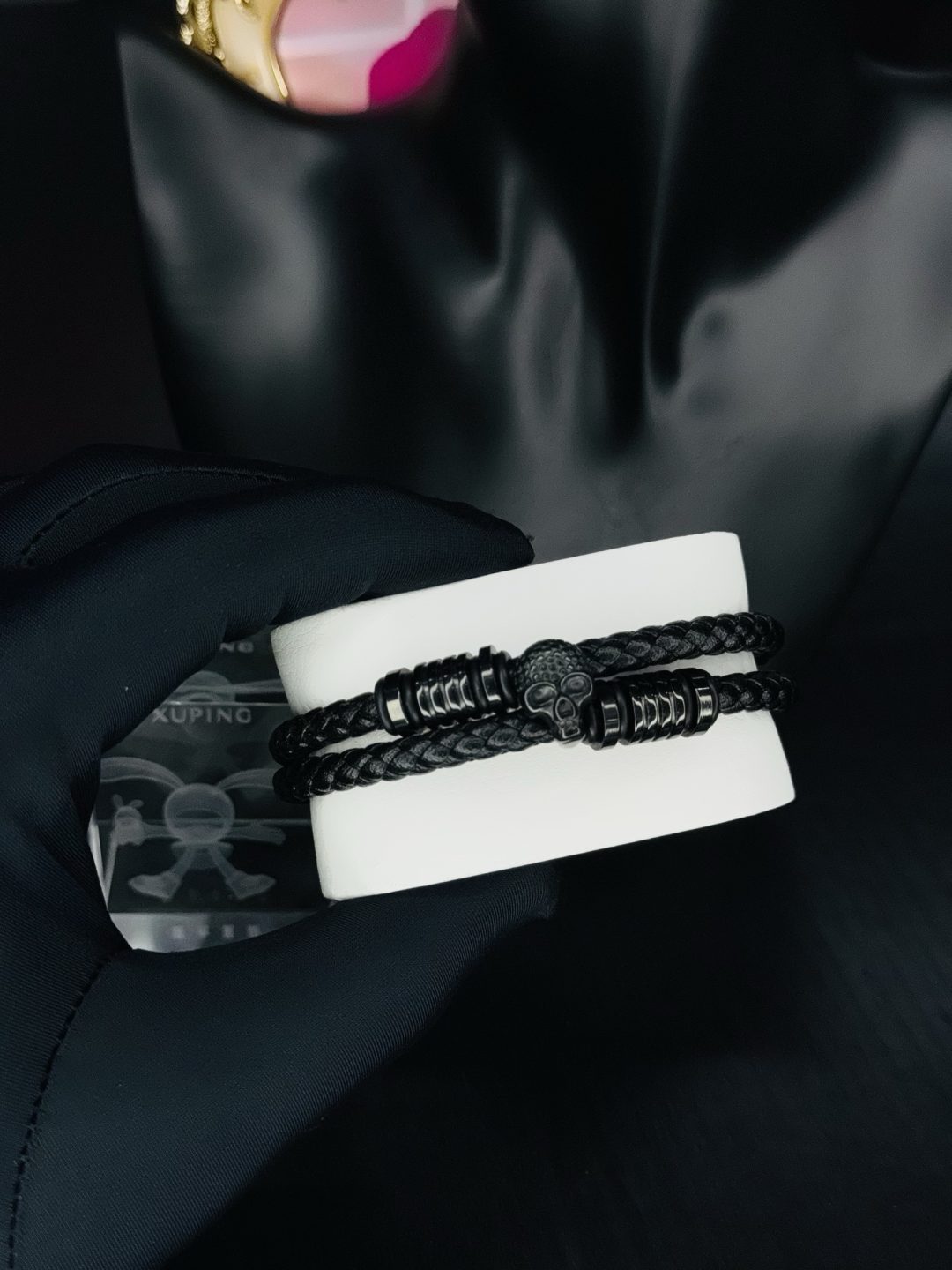 Male black leather bracelet 006