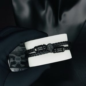 Male black leather bracelet 006