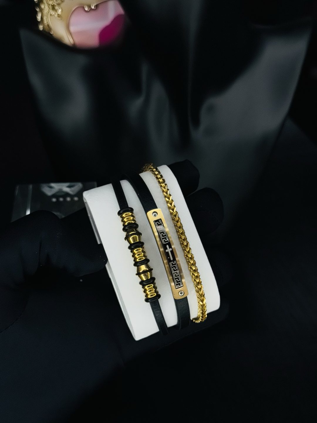 Male black leather bracelet 005