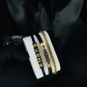 Male black leather bracelet 005