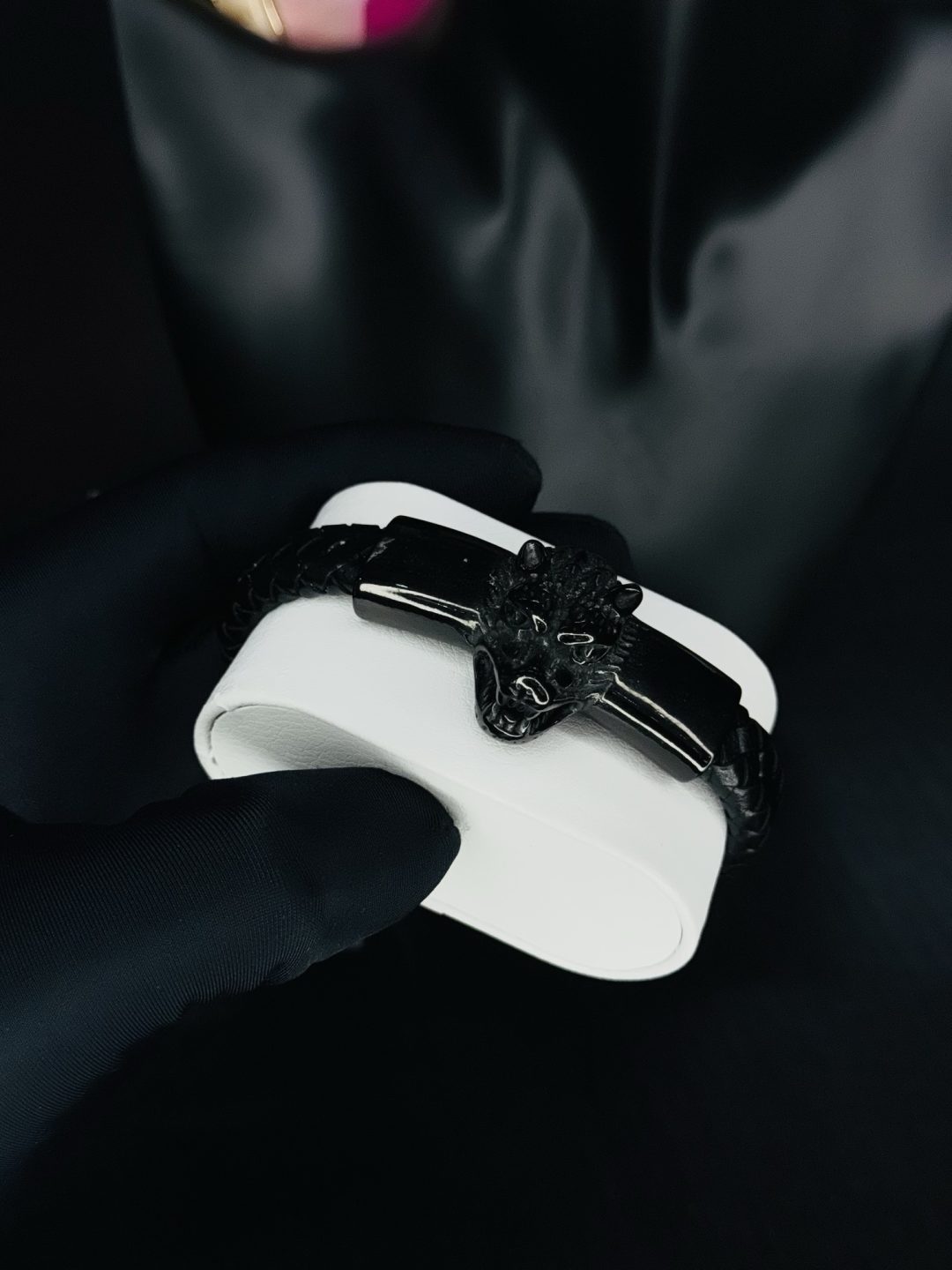 Male leather black bracelet 002