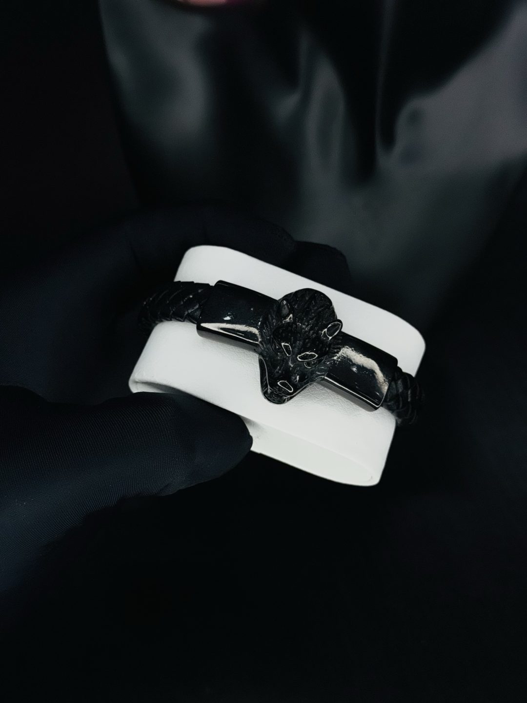 Male leather black bracelet 002 - Image 2