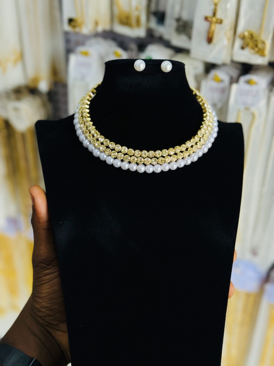 Gold pearl stoned bead set