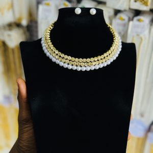 Gold pearl stoned bead set