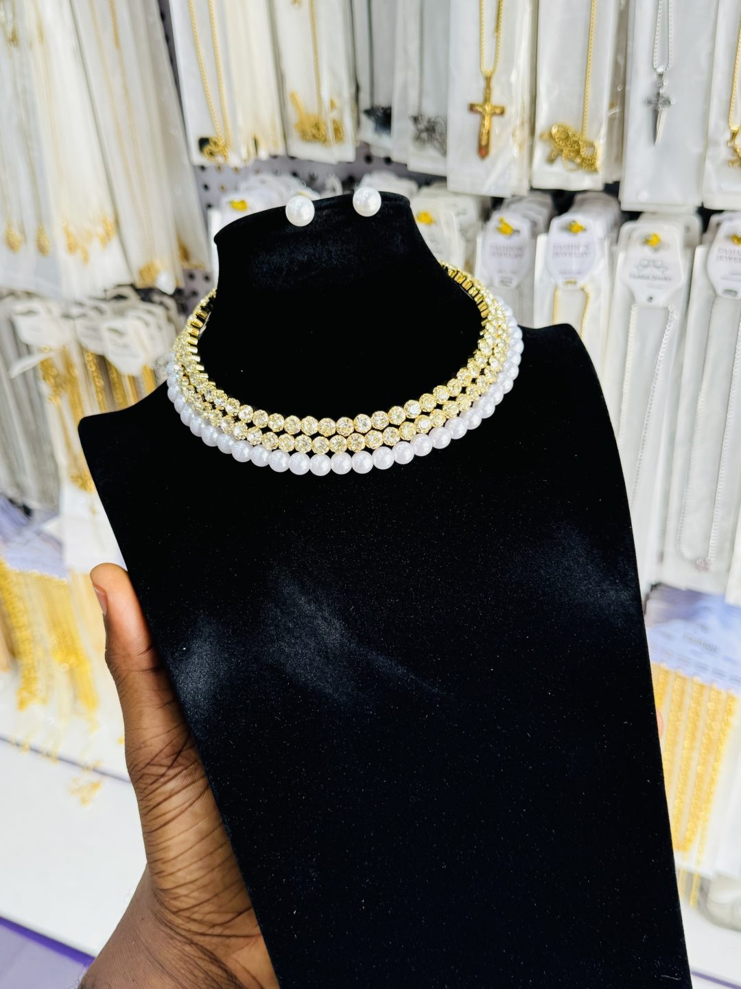 Gold pearl stoned bead set - Image 2