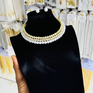 Gold pearl stoned bead set