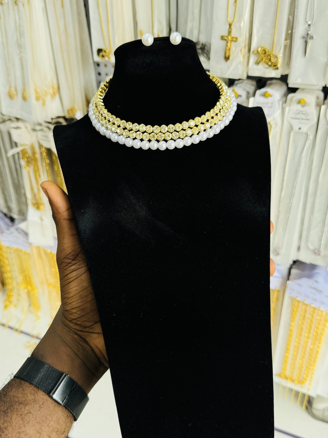 Gold pearl stoned bead set - Image 3