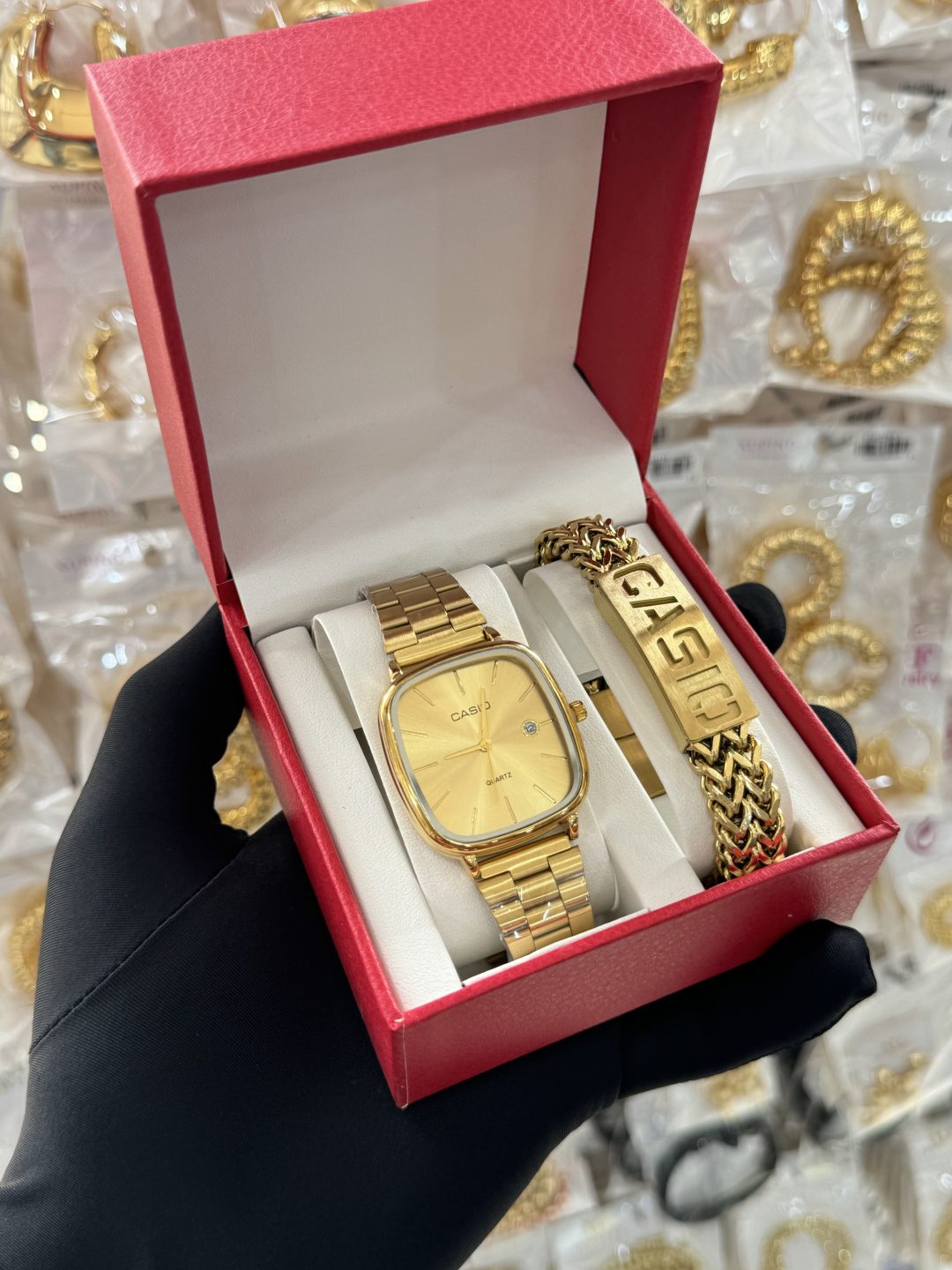 Casio gold bracelet and watch combo boxed
