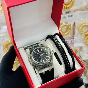 Rebirth rubber watch and leather bracelet combo boxed