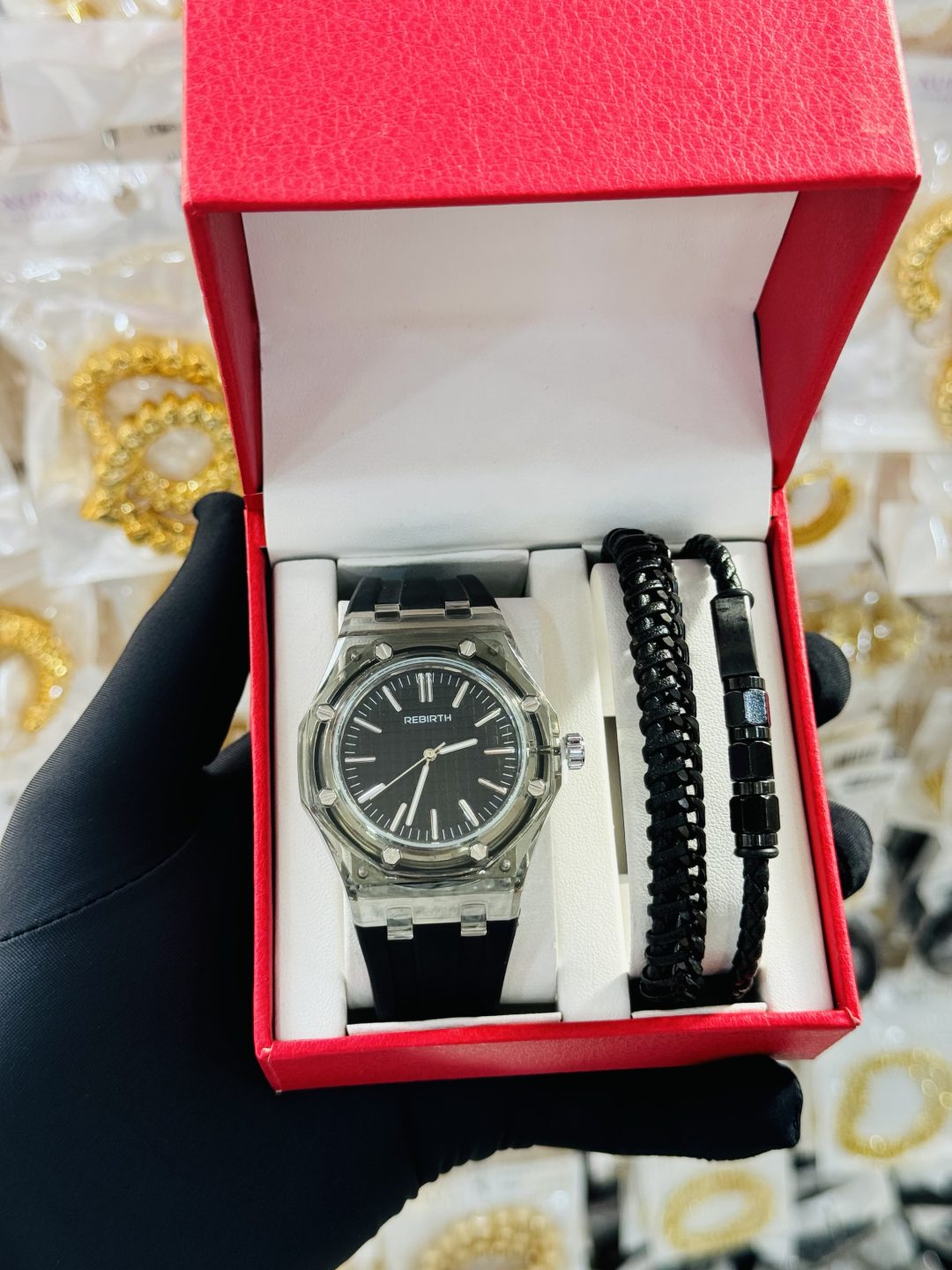 Rebirth rubber watch and leather bracelet combo boxed - Image 2