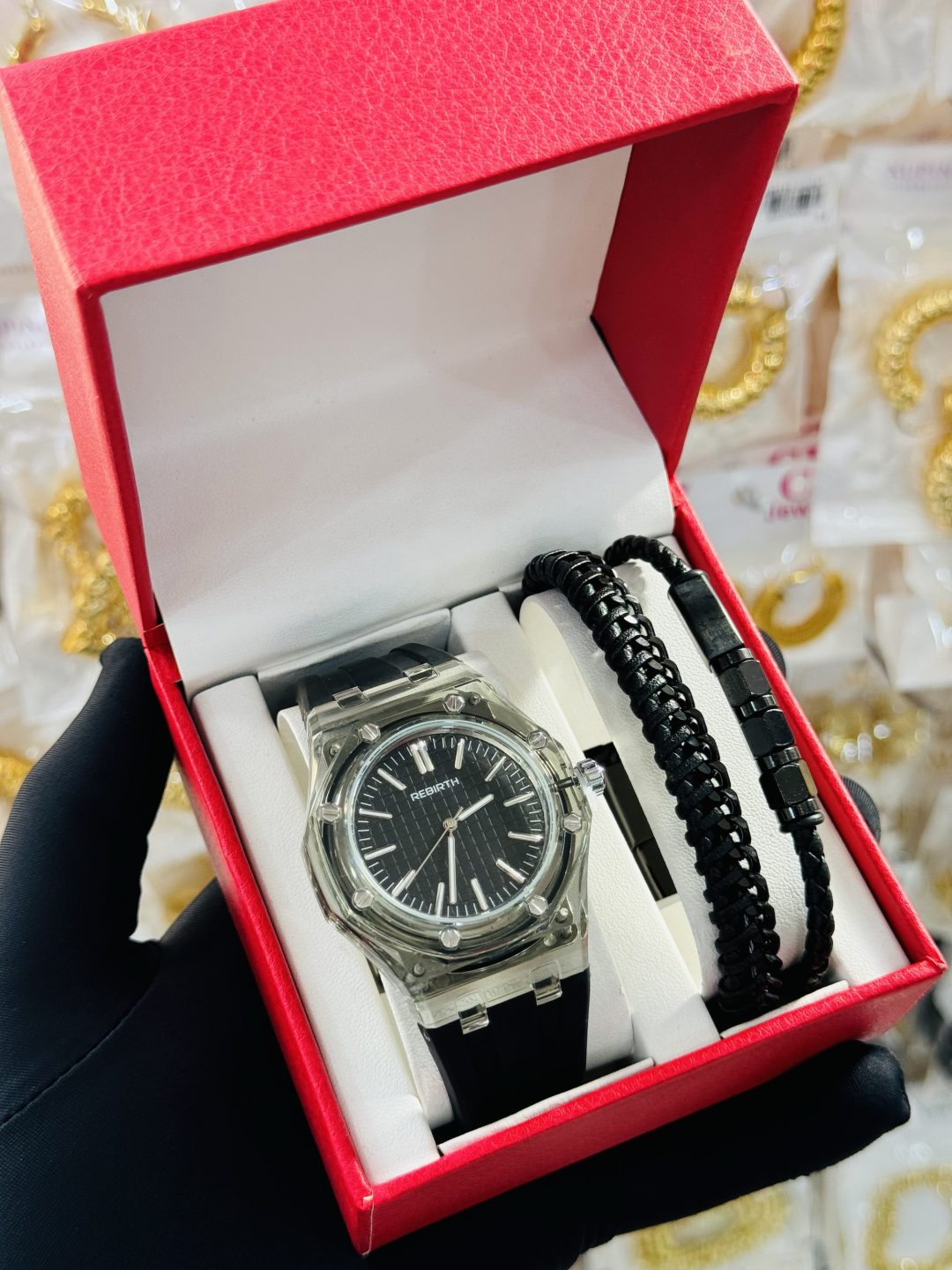 Rebirth rubber watch and leather bracelet combo boxed - Image 3